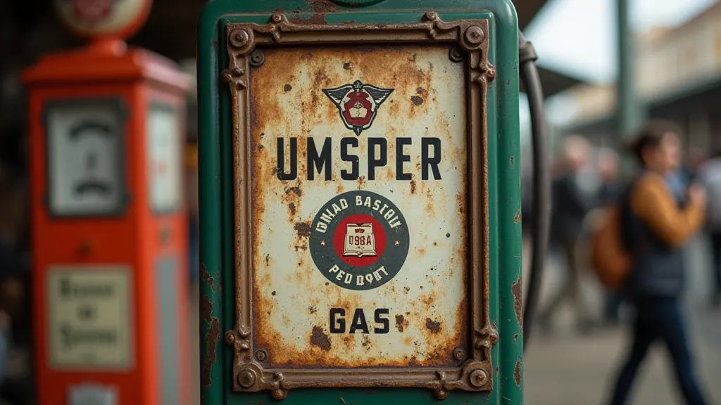 Vintage metal gas sign with signs of wear and rust