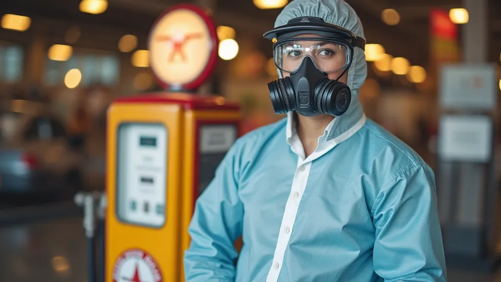 Person in full protective gear working on a gas sign
