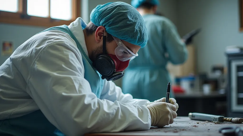 Artist in full safety gear