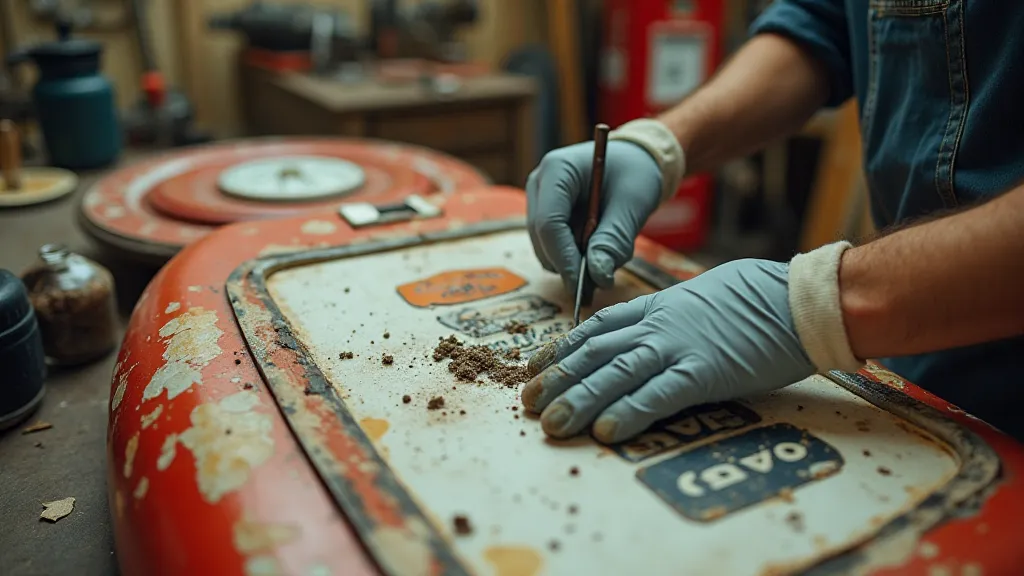 Restoring a vintage gas sign in a workshop