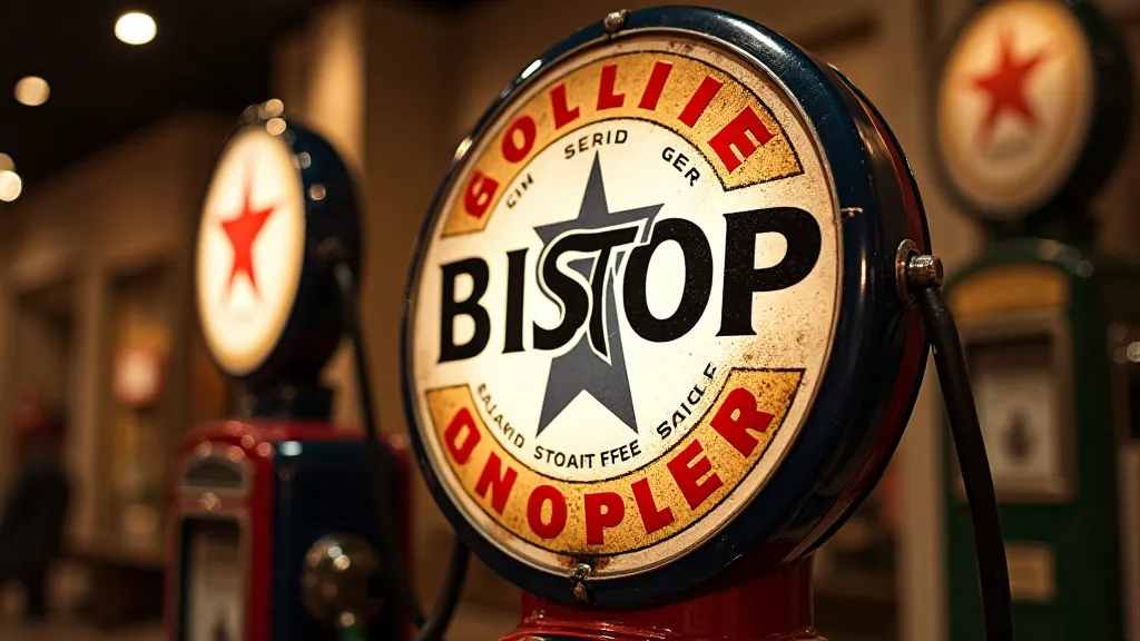 A restored vintage gas pump sign, showcasing the repaired areas blended with the original enamel.