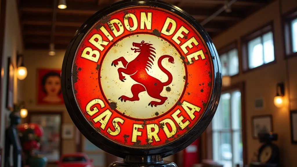 A fully restored vintage gas sign displayed