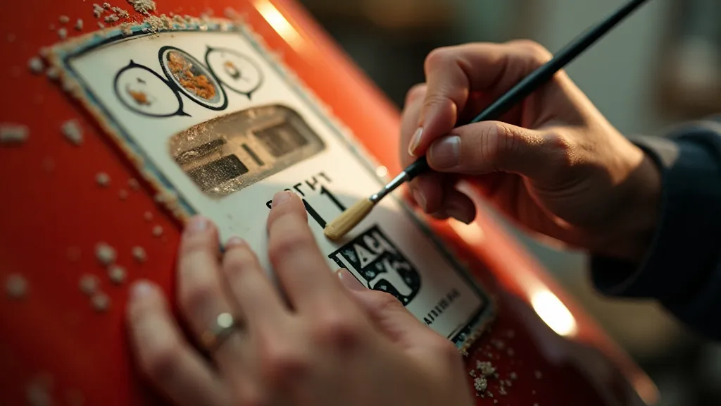Restorer touching up a gas sign