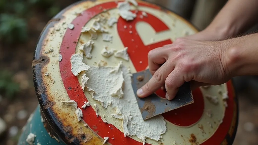 Scraping lead paint from a sign