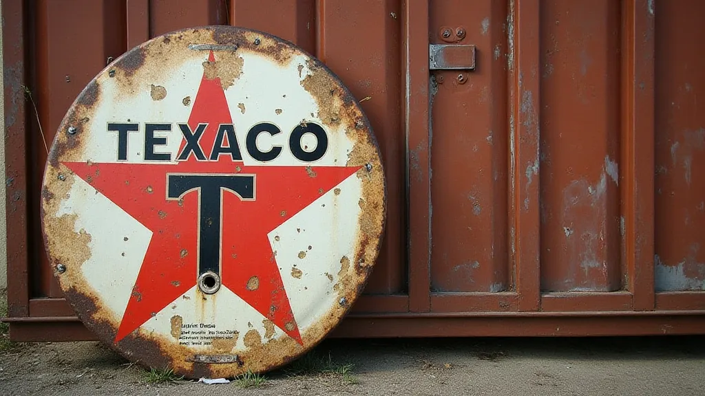Vintage Texaco gas sign leaning against a wall