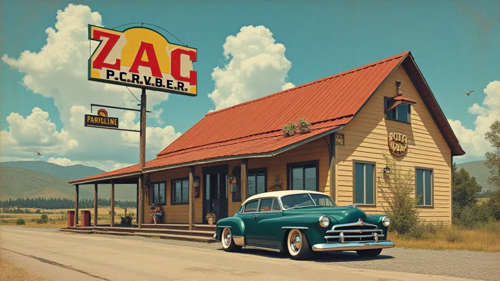 Vintage gas station sign with period-appropriate artwork