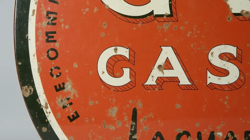 Vintage porcelain gas sign with imperfections